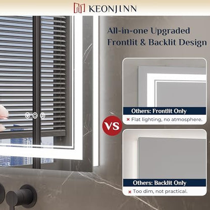 Keonjinn 28" x 36" LED Bathroom Mirror with Lights, Frontlit & Backlit