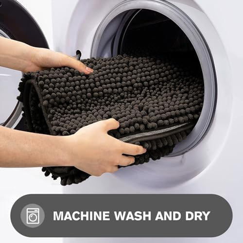 Chocolate Brown Bathroom Rugs – Absorbent and Washable Bath Mat, Non-Slip, Thick Soft Chenille Bath Rugs for Bathroom Floor, Shower, Sink - 20" x 32"