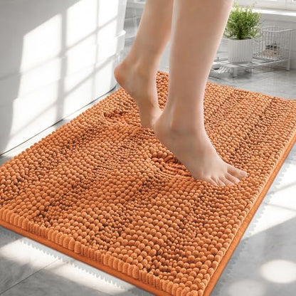 OLANLY Thick Small Bathroom Rugs 24x16, Soft Chenille Bath Rugs, Clay