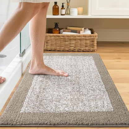 Bathroom Rugs 30x20 Non Slip Washable, Soft Absorbent Bath Mat Greige