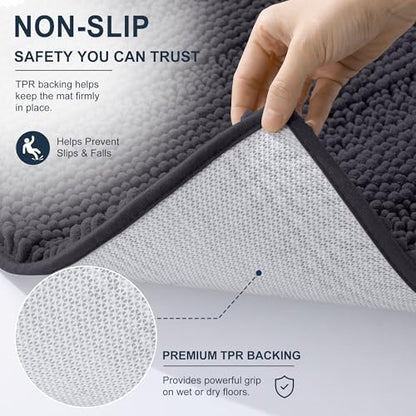 Smiry Thick Chenille Large Bathroom Runner Rugs 50x30, Bath Mat, Dark Grey