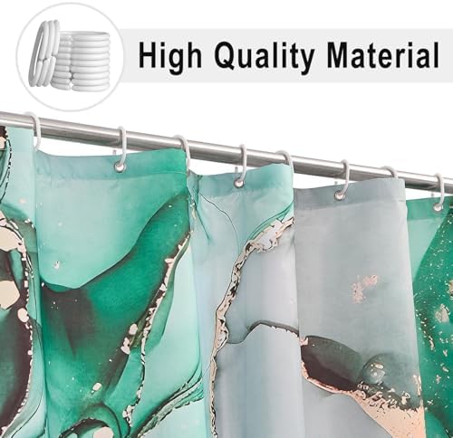 Green Marble Shower Curtain, Modern Abstract Luxury Green Gold Ink Texture Watercolor Art Bathroom Curtains Ombre Machine Washable Waterproof Fabric Bathtub Curtain Set with Hooks 72" Wx84 L