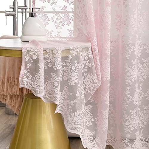 Pink Lace Shower Curtain 72x72, Cute Girly Style with Attached Valance