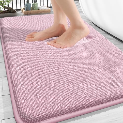 OLANLY Thick Memory Foam Bathroom Rug 30x20, Absorbent Bath Mat, Dusty Rose