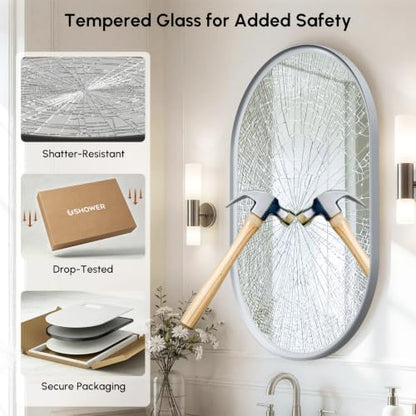 USHOWER Brushed Nickel Pill Oval Mirror for Bathroom 24x36 Inch