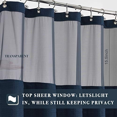 N&Y HOME Waffle Weave Shower Curtain with Snap-in Liner Set Navy, 71x72