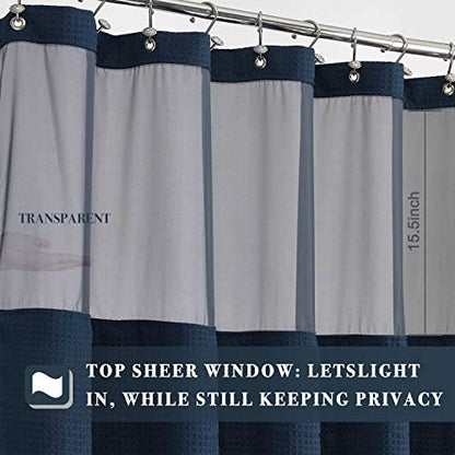 N&Y HOME Waffle Weave Shower Curtain with Snap-in Liner Set Navy, 71x72