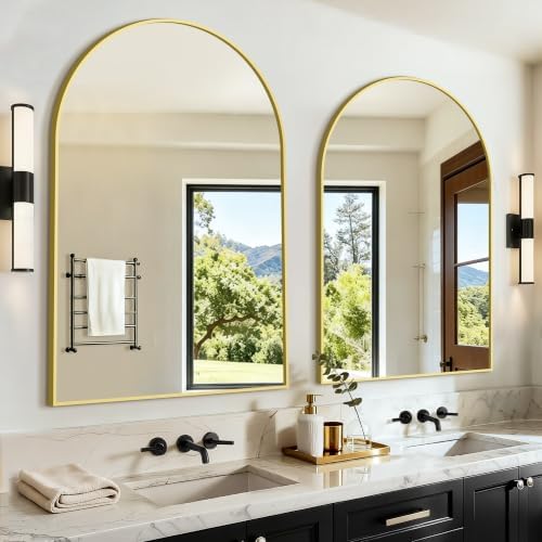 Arched Bathroom Vanity Mirror for Over Sink, 2 Pack 38”x26”, Gold