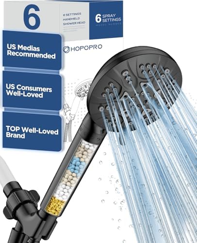 HOPOPRO 6-Setting Filtered High Pressure Handheld Shower Head, Matte Black