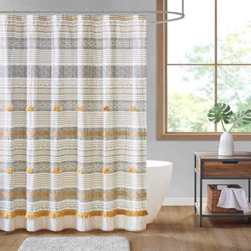 INK+IVY Cody Shower Curtain for Bathroom, Cotton, 72 x 72, Gray/Yellow