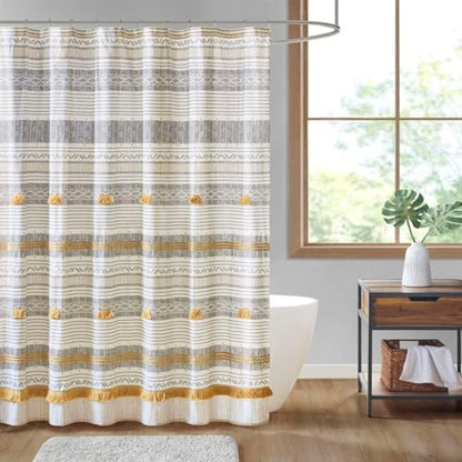 INK+IVY Cody Shower Curtain for Bathroom, Cotton, 72 x 72, Gray/Yellow