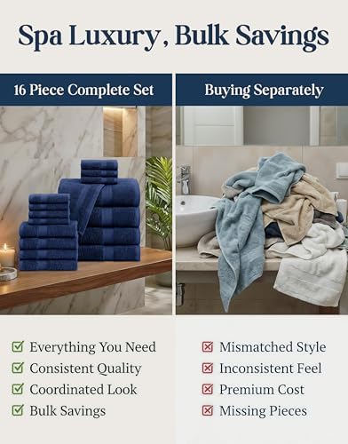 LANE LINEN Bathroom Towel Set 16 Piece Soft Absorbent Quick Dry - Navy