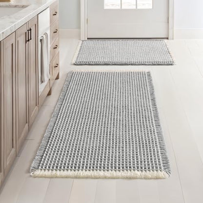 MIULEE Set of 2 Waffle Bathroom Rugs LightGrey&Cream 17"x24"+20"x32"