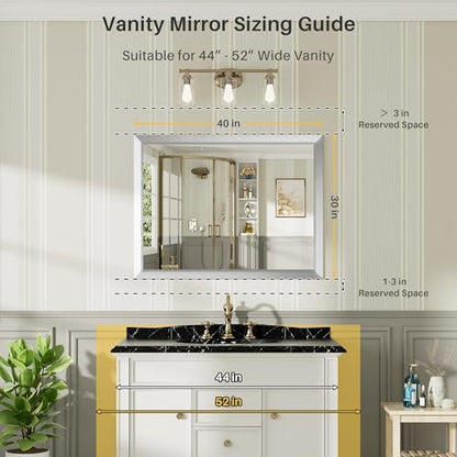 Briivue Bathroom Wall Mirror, Silver Brushed Nickel Metal Frame, 40x30 Inch