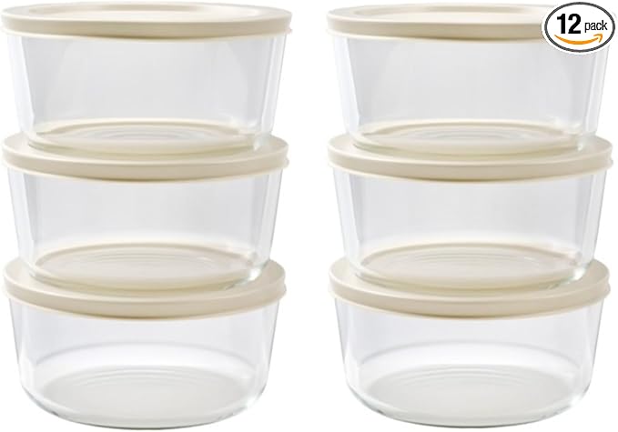 12-Piece Glass Food Storage Containers Set (6 Containers + 6 BPA-Free Lids) | 4-Cup, Leakproof | Microwave, Freezer, Oven & Dishwasher Safe | Ideal for Meal Prep & Pantry Organization, Beige