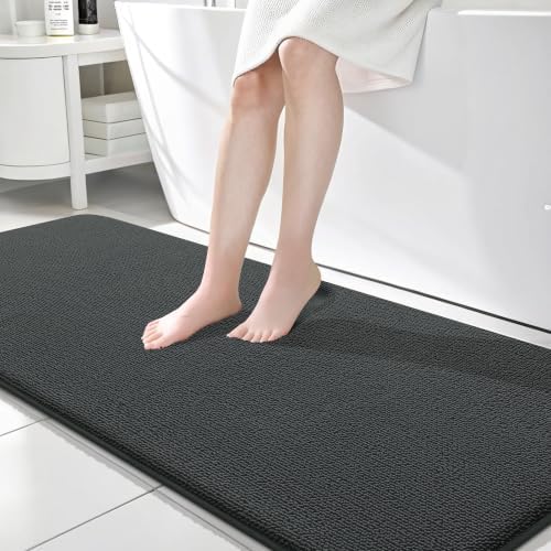OLANLY Memory Foam Bathroom Runner Rug 70x24, Absorbent Long Mat, Dark Grey