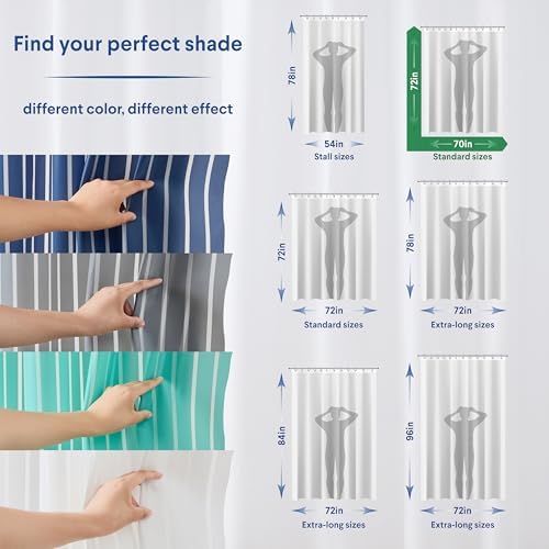 Clorox Shower Curtain Liner, Premium Striped Medium-Weight Durable Waterproof 6g PEVA for Bathroom with Weighted Magnets, Printed Standard Size 72" x 72", Navy
