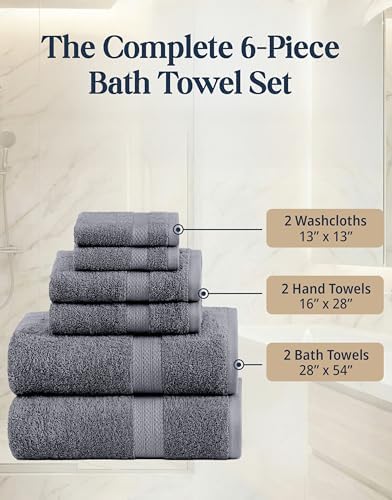 LANE LINEN Towel Set for Bathroom Soft Absorbent Quick Dry - Cool Grey