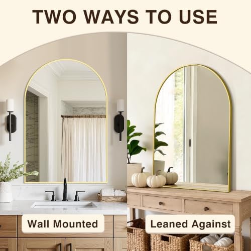 Arched Bathroom Vanity Mirror for Over Sink, 36”x24”, Gold