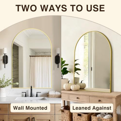 Arched Bathroom Vanity Mirror for Over Sink, 36”x24”, Gold
