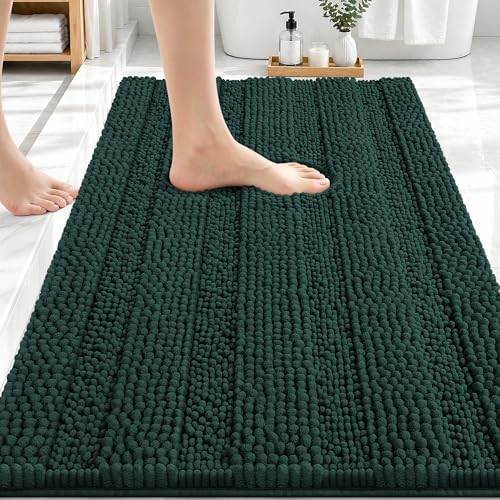 OLANLY Thick Bathroom Rugs 30x20, Soft Chenille Bath Rugs, Blackish Green