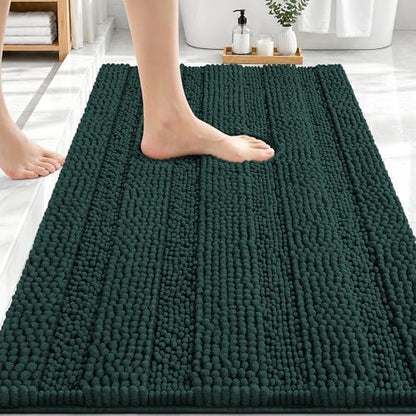 OLANLY Thick Bathroom Rugs 30x20, Soft Chenille Bath Rugs, Blackish Green