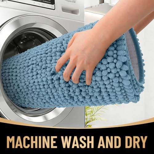 OLANLY Thick Chenille Toilet Rugs U-Shaped 24x20, Airy Blue