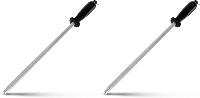 Professional Carbon Steel Black Knife Sharpening Steel, Black 12 Inch (Pack of 2)