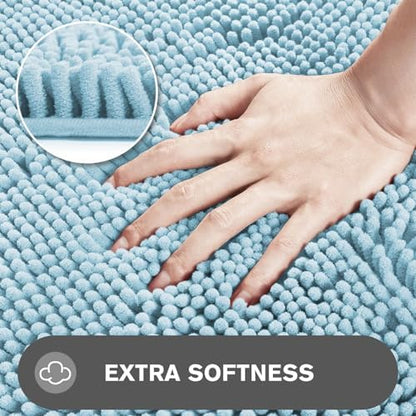 Bathroom Rugs 30 x 50 Inch – Extra Large Bath Mat | Absorbent and Washable Thick Chenille Bath Rugs Non-Slip Runner Rug for Bathroom, Shower, Tub(Light Blue)