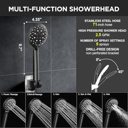 Veken 11.8" High Pressure Shower Head with Handheld, Metal Core Fittings