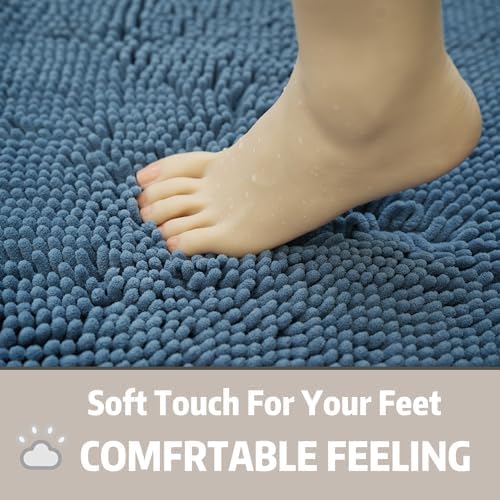 Bathroom Rugs Chenille, Extra Thick and Absorbent, Non-Slip, Machine Washable, Dry Quckily, Soft Cozy Plush, Used Under Shower Bathtub and Sink, Bath mat Sets Fog Blue