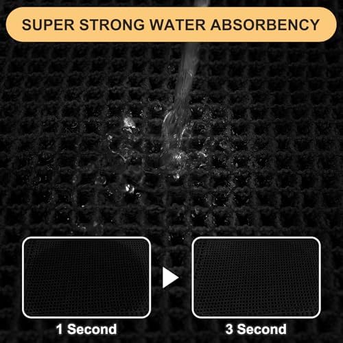 IM HOME Extra Large Waffle Bath Mat, Boho Bathroom Rugs Absorbent Non Slip, Ultra Soft Bathroom Mat, Machine Washable Knit Bath Rugs with Border for Bathroom, Bedroom, Kitchen, Shower, 6'x2', Black