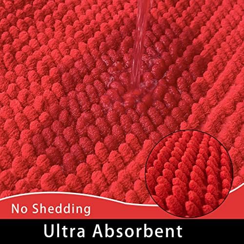 Chenille Bath Mat Microfiber Floor Mat Baby Bath Mat for Kids Washable Bathroom Dry Fast Water Absorbent Shower Mat Area Rugs (19.2" x 31.1", Red)