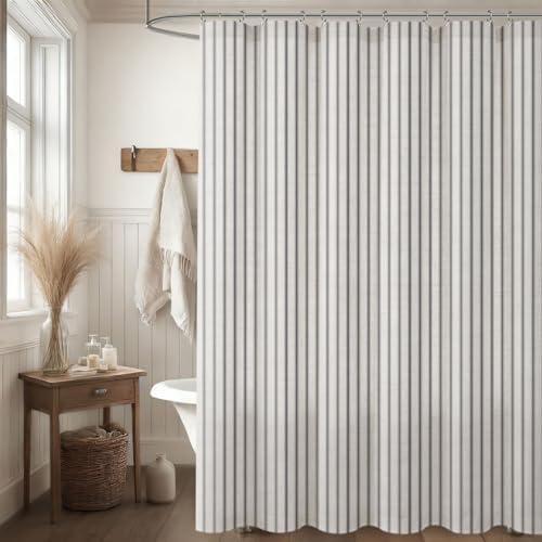 Farmhouse Striped Shower Curtain Grey Vintage Linen Curtain 72"W X 72"L