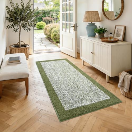 48x24 Bathroom Rugs Non Slip Washable, Soft Absorbent Bath Mat Olive Green