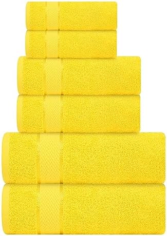 6 Piece Bath Towel Set, 2 Bath, 2 Hand, 2 Washcloths, Yellow