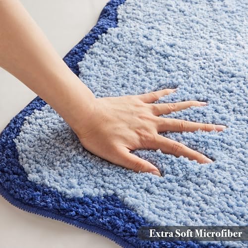 Ohocut Luxury Microfiber Bathroom Rugs, Navy Scalloped Piping Blue Bath Rug Cute Aesthetic Coastal Nautical Bath Mat for Bathroom, Tub, Floor, Sink, Shower, Anti Slip, Absorbent, 26x16