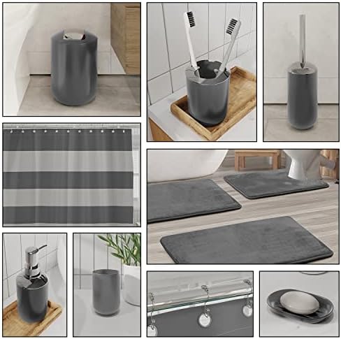 Clara Clark Bathroom Accessories Set - 28PC Bathroom Set with Adhesive Corner Shower Caddy Hanging, Bathroom Sets with Shower Curtain and Rugs, Grey Shower Curtain Set with Bathroom Trash Can