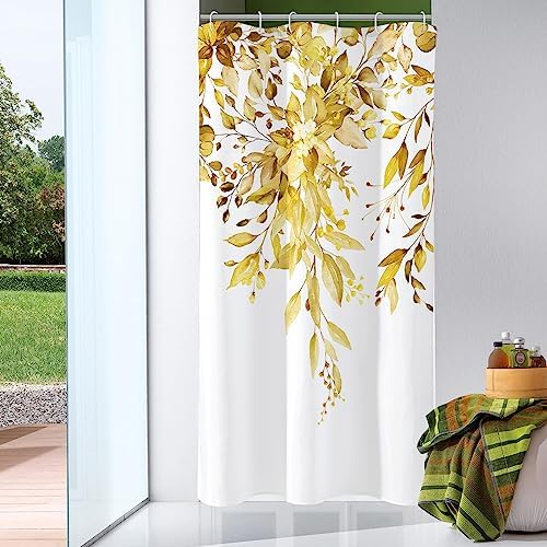 Gibelle Yellow Eucalyptus Shower Curtain, Watercolor Floral Print, 36x72
