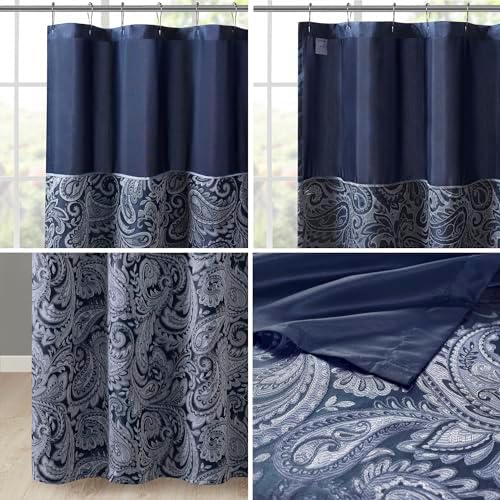 Madison Park Aubrey Shower Curtain for Bathroom, Jacquard, 72 x 72, Navy