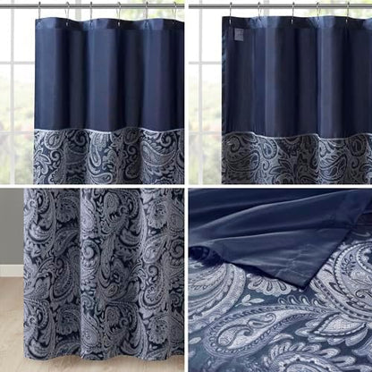 Madison Park Aubrey Shower Curtain for Bathroom, Jacquard, 72 x 72, Navy