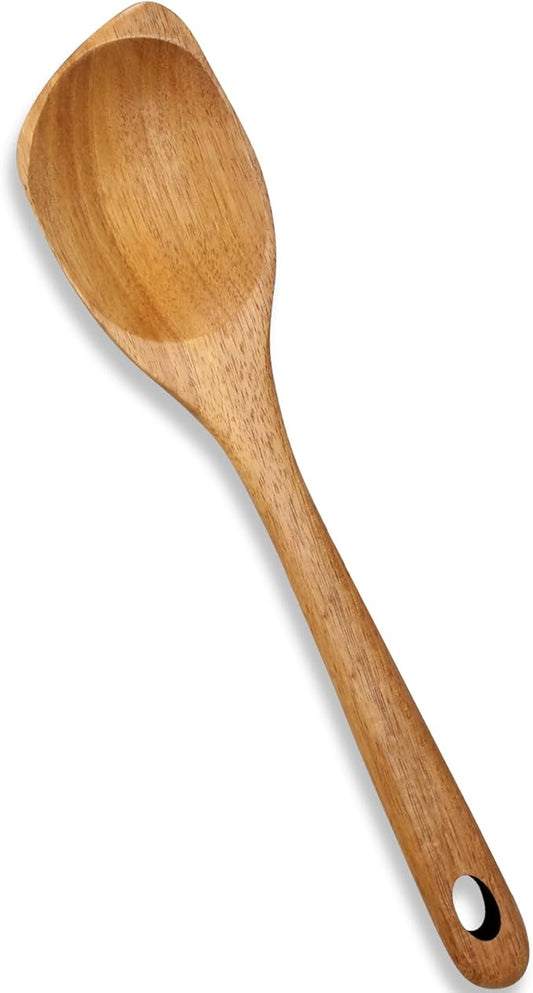 Large Wooden Spoons for Cooking Spatula Non Toxic Acacia Wood Kitchen Utensil Best Cooking Spoon for Mixing Serving Non Stick Bamboo Kitchen Utensils Big Corner Stirring Spoon Long Handle Teak Spatula