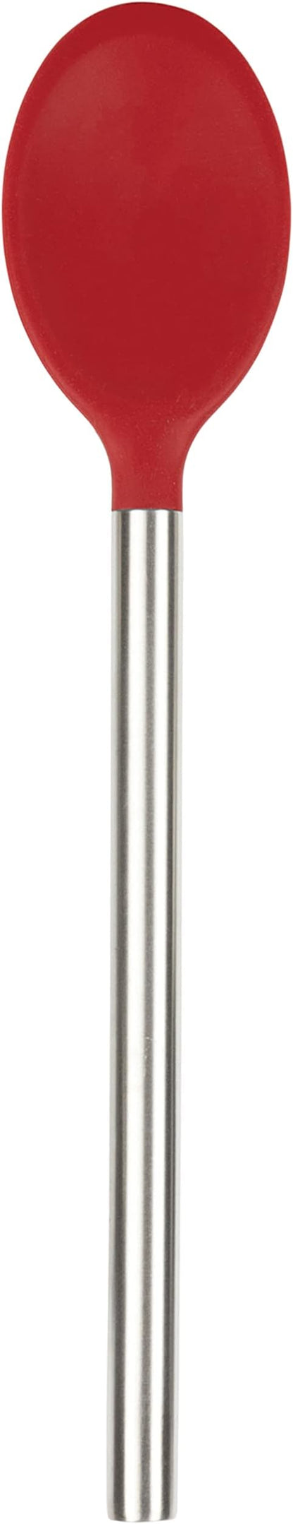 Tovolo Mixing Spoon Stainless Steel Handle Scratch Resistant Non Stick Safe Kitchen Utensil for Cooking Baking Serving Stirring, Heat Resistant Silicone Stirring Spoon with Metal Handle Cayenne Red