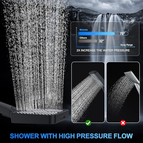 Woindo Shower Faucet Set, 12" Wall Mount Rainfall Shower System with 2 Rain Shower Head and Multi-function Handheld Head Push Button Diverter Shower Faucet Trim Kit