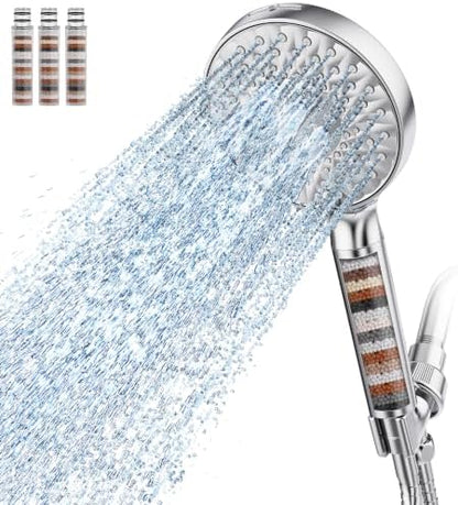 SR SUN RISE Filtered Shower Head with Handheld High Pressure 9 Spray Mode Showerhead Detachable Shower Head Water Softener Filters Beads for Hard Water Remove Chlorine 4 Filters Chrome