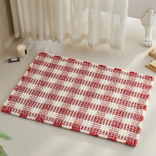 TYUU Christmas Bathroom Rugs, Cute Waffle Bath Mat, 36x24 Red & White