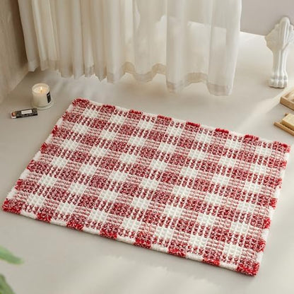 TYUU Christmas Bathroom Rugs, Cute Waffle Bath Mat, 36x24 Red & White