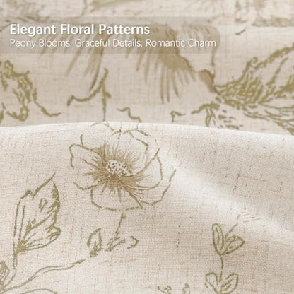 Farmhouse Vintage Linen Shower Curtain for Bathroom, Beige Floral