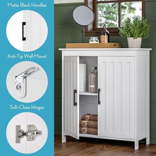 RiverRidge Monroe Two-Door Bathroom Floor Storage Cabinet - White