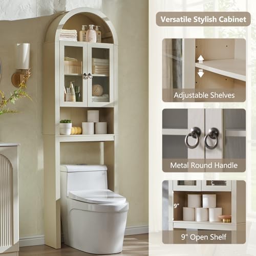 IFGET Arched Over The Toilet Storage Cabinet with Acrylic Doors, Cream